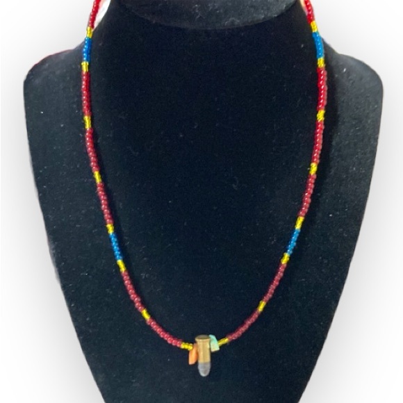 Native made beaded turquoise & bullet necklace - Picture 4 of 5